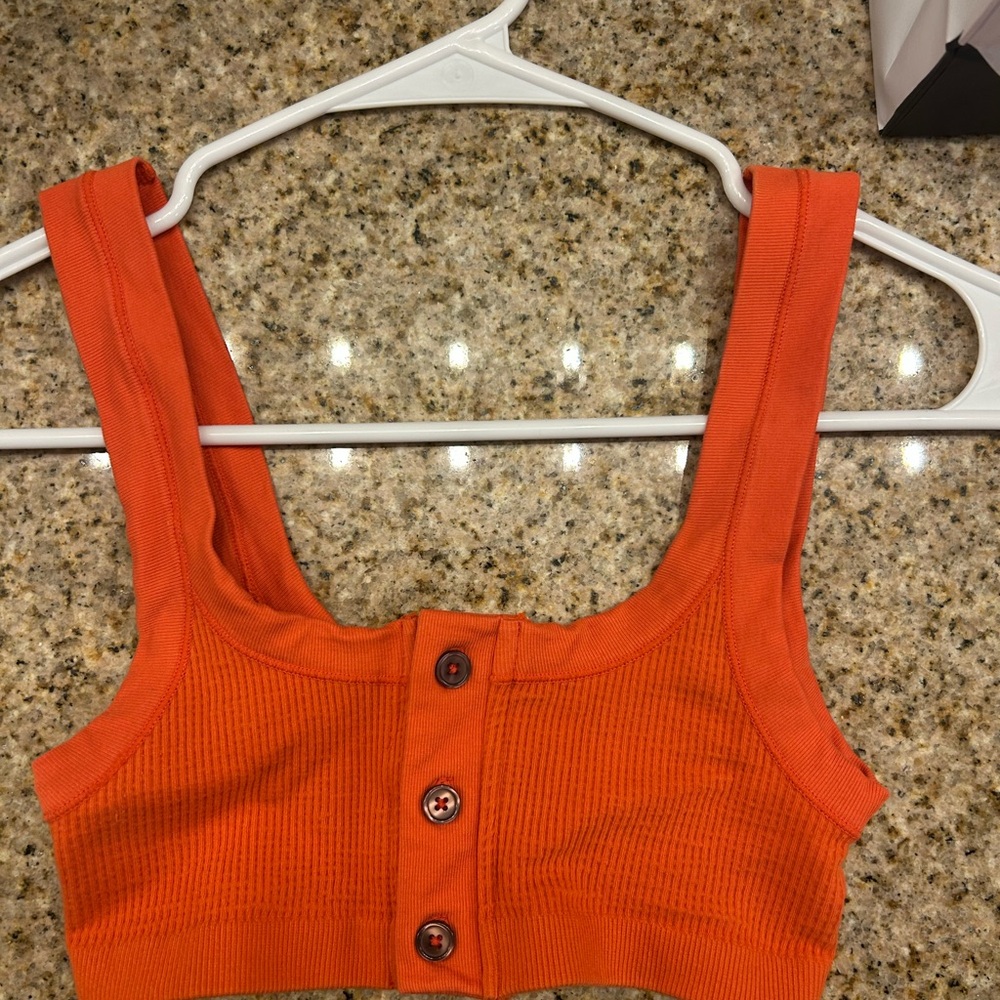 Urban Outfitters Orange Ribbed Button-Front Crop Top